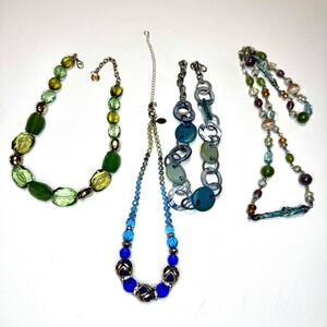Lot 4 Statement Beaded Necklaces Colorful Glass Crystal‎ Shell Y2K Boho Retro